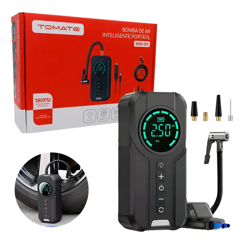 Bomba De Ar Multiuso Inteligente Portatil Tomate MXB-003 180PSI 6000mAh