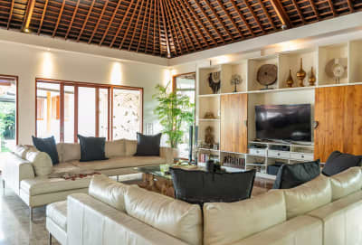 Close up of modern Balinese interior decor and natural textures