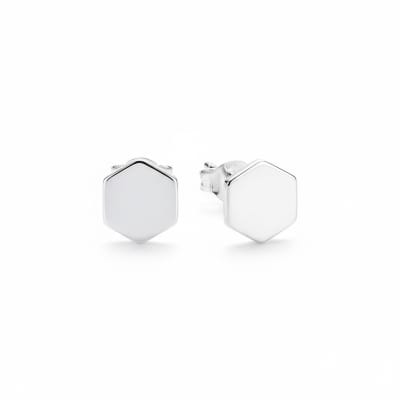 Sterling Silver 925 Hexagon Stud Earrings "Nexus"