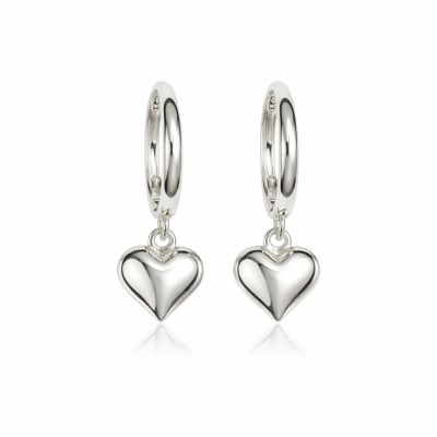 Sterling Silver 925 Petite Heart Drop Hoop Earrings "Karina"