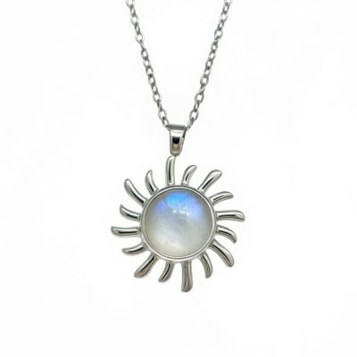 Sterling Silver 925 Moonstone Sun Charm Necklace Pendant "Alexia"