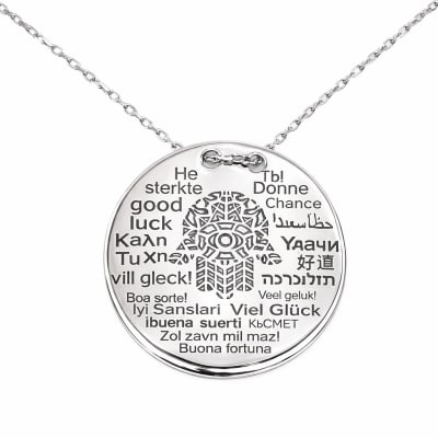 Sterling Silver 925 Multilingual Pendant Necklace "Good Luck"