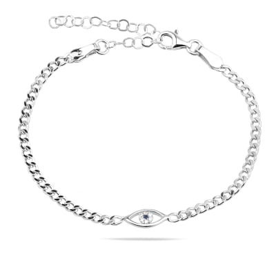 Sterling Silver 925 Evil Eye CZ Chain Bracelet "Evelyn"