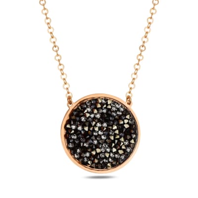 Gold Plated Sterling Silver 925 Black Druzy Circle Pendant Necklace "Noir"