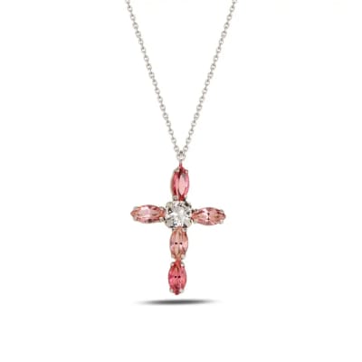 Sterling Silver 925 Cross Swarovski Crystal Pendant Necklace "Rosie"