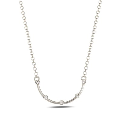 Sterling Silver 925 Arch Swarovski Crystal Pendant Necklace "Grin"