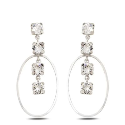 Sterling Silver 925 Oval White Swarovski Crystals Earrings "Eclat"