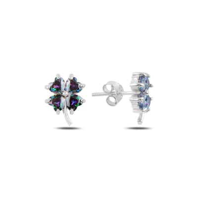 Sterling Silver 925 Four Leaf Clover Stud Earrings "Mystic Topaz"
