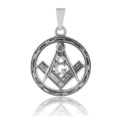 Sterling Silver 925 Round Masonic Pendant "The G"