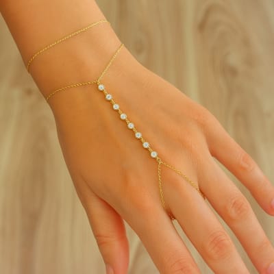 Sterling Silver 925 CZ Hand Chain Gold Plated Bracelet "Glow"