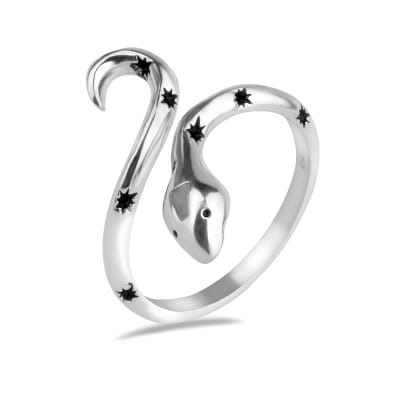 Sterling Silver 925 Star Snake CZ Ring "Cosmic Serpent"