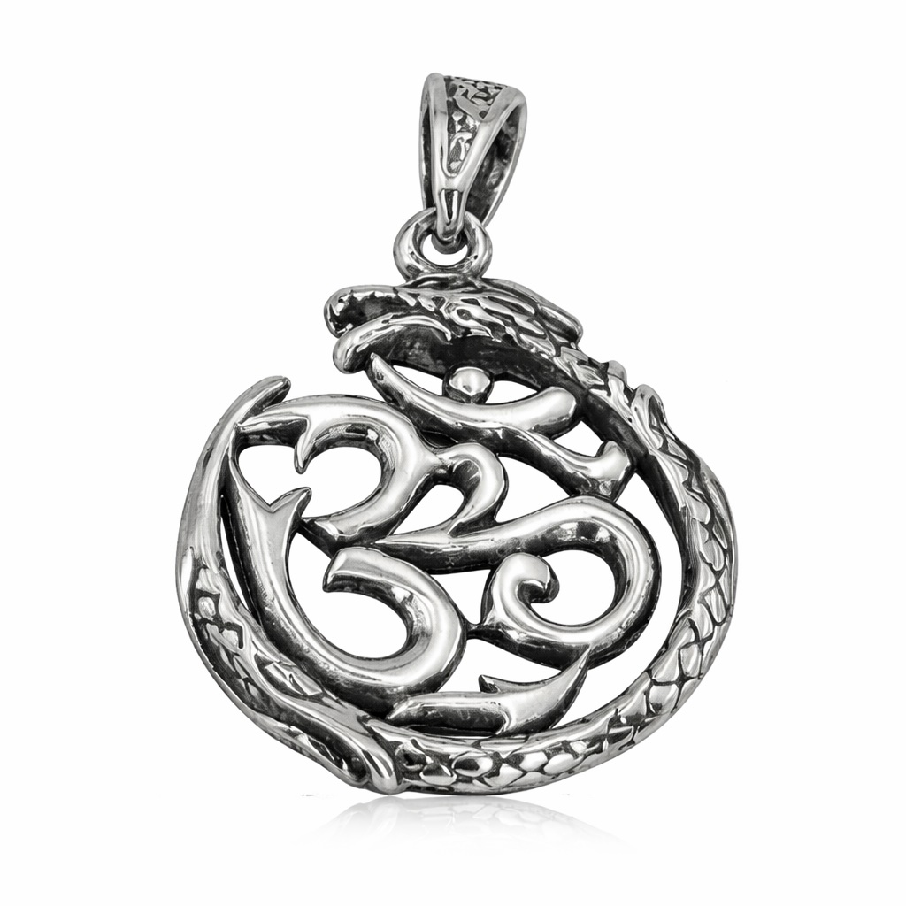Sterling Silver 925 Om Pendant "Dragon Chant" - Silver Image 1