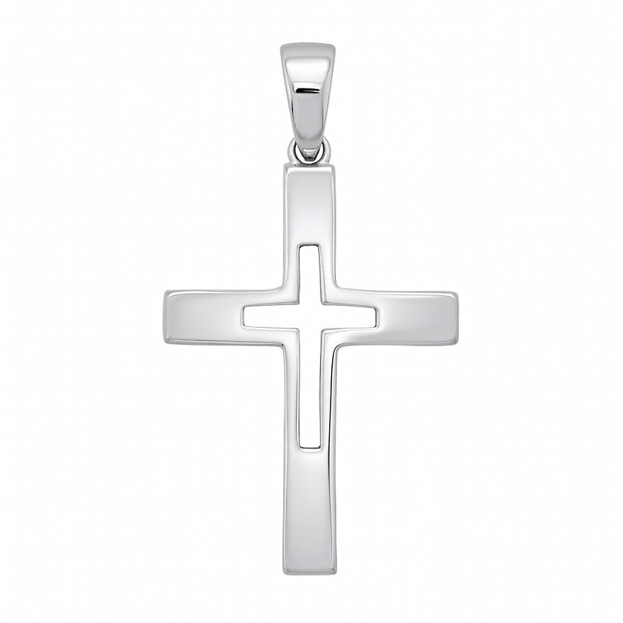 Sterling Silver 925 Double Cross Pendant "Noel" - Silver Image 1