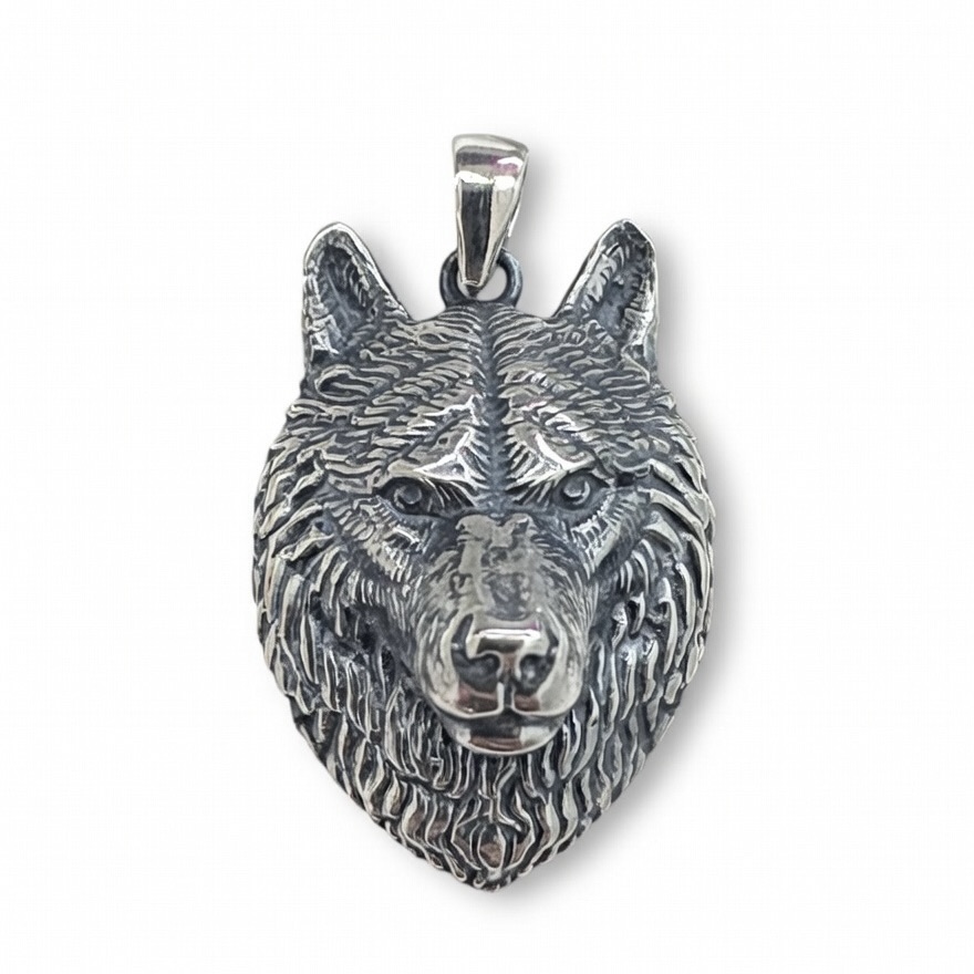 Sterling Silver 925 Wolf Head Pendant "Stark" - Silver Image 1