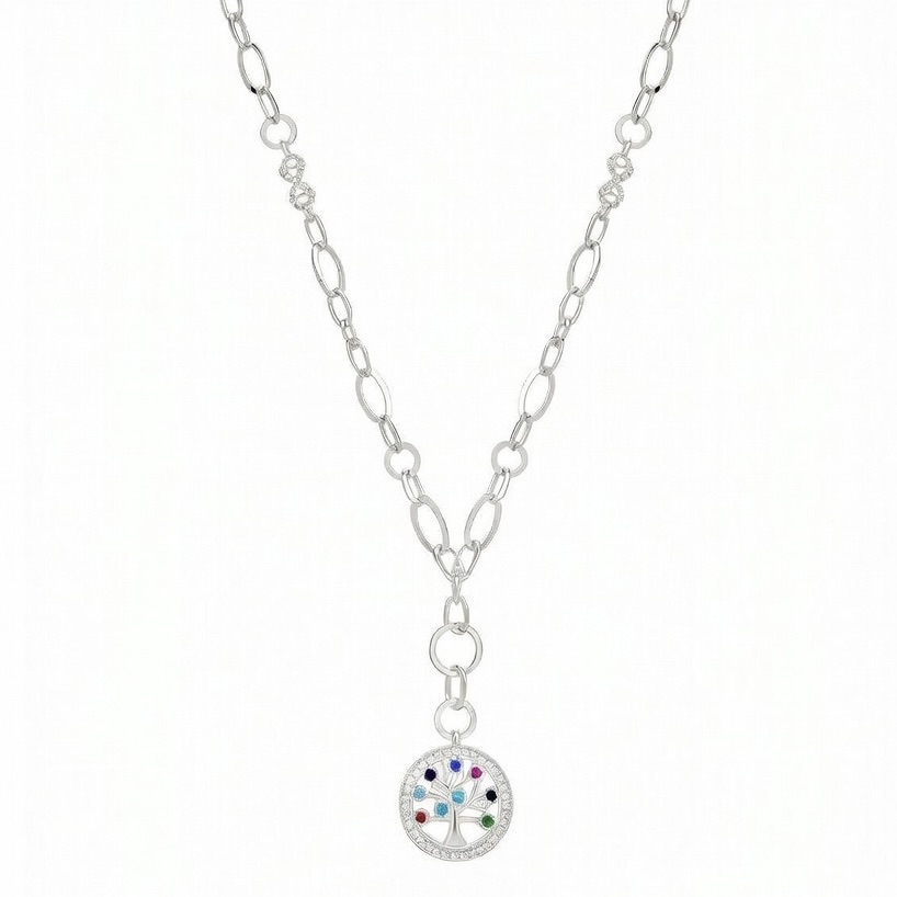 Sterling Silver 925 Tree of Life CZ Chain Necklace "Genesis" - Silver Image 1