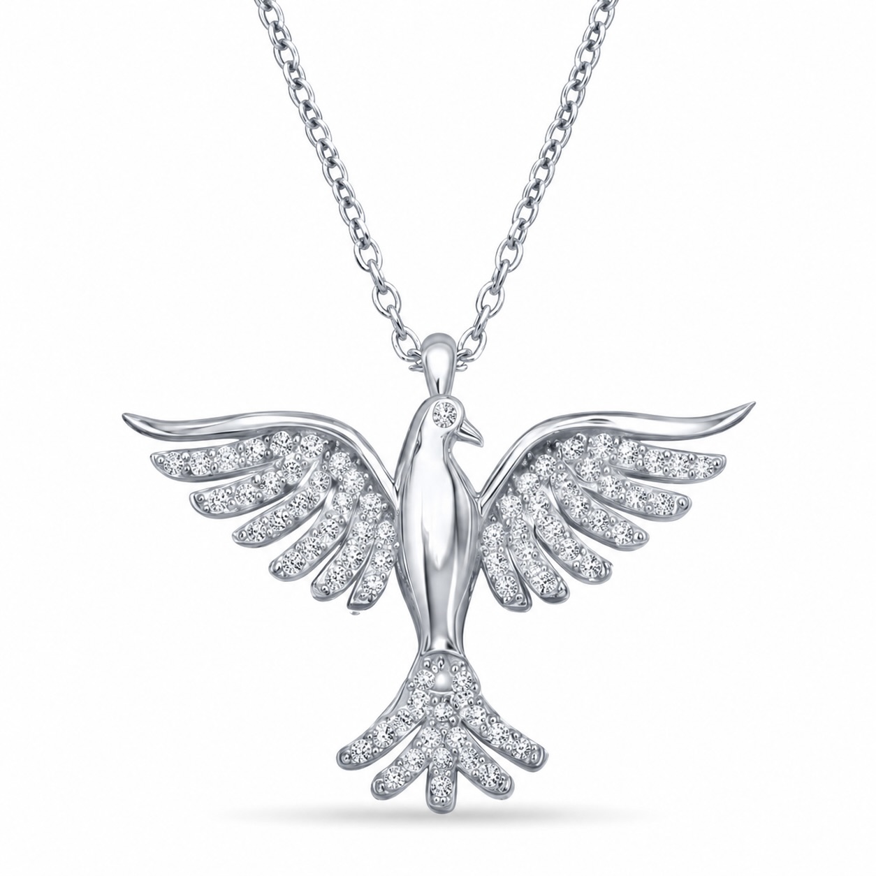 Sterling Silver 925 Phoenix Necklace CZ Pendant "Silver Flame"