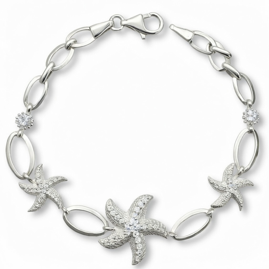 Sterling Silver 925 Seastar CZ Charm Chain Bracelet "Venus"