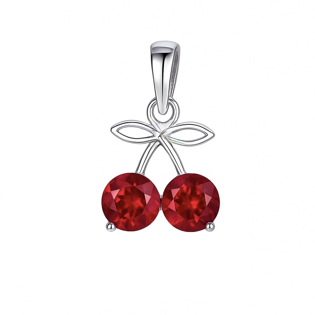 Sterling Silver 925 Red Cherry CZ Pendant "Sweet Scarlet"