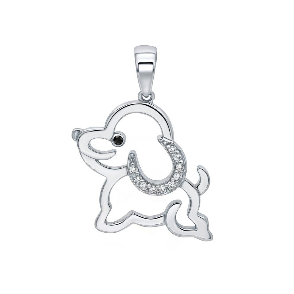 Sterling Silver 925 CZ Puppy Pendant "Tedi" - Silver Image 1