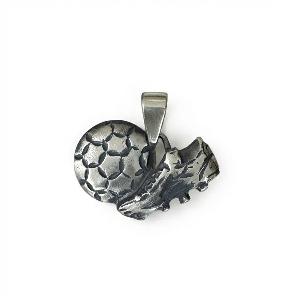 Sterling Silver 925 Football Boot Ball Pendant "G.O.A.T" - Silver Image 1