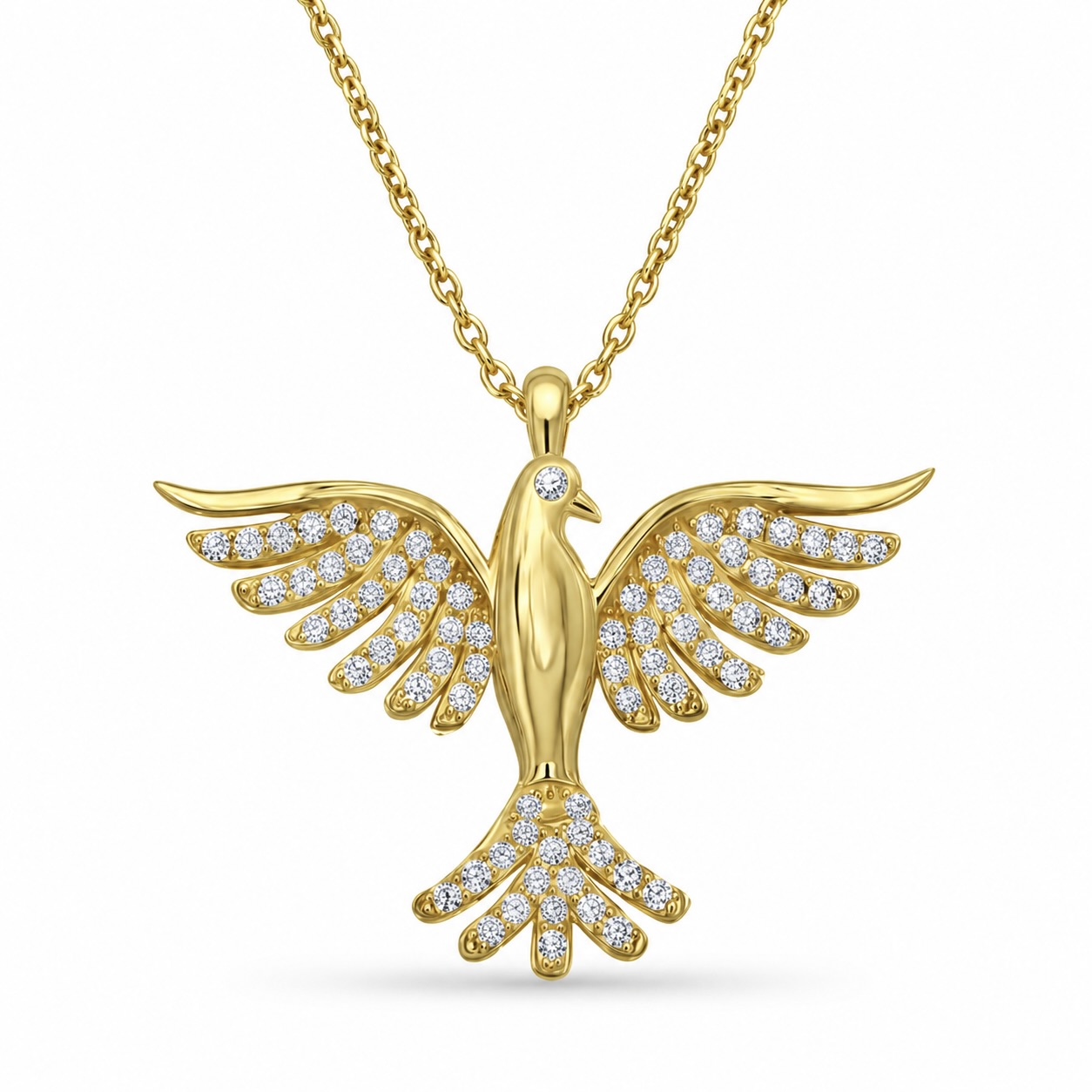 Sterling Silver 925 Gold Plated Phoenix Necklace CZ Pendant "Gold Flame"