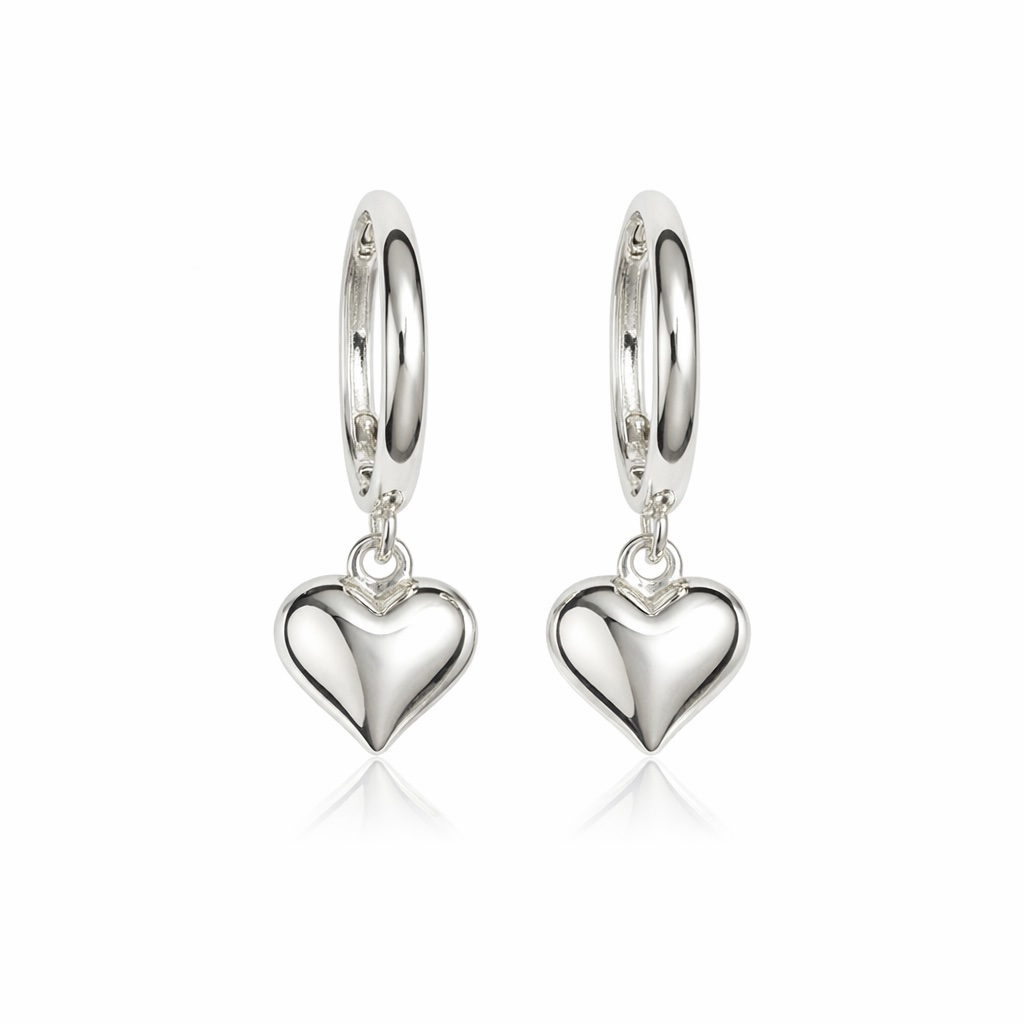 Sterling Silver 925 Petite Heart Drop Hoop Earrings "Karina" - Silver Image 1