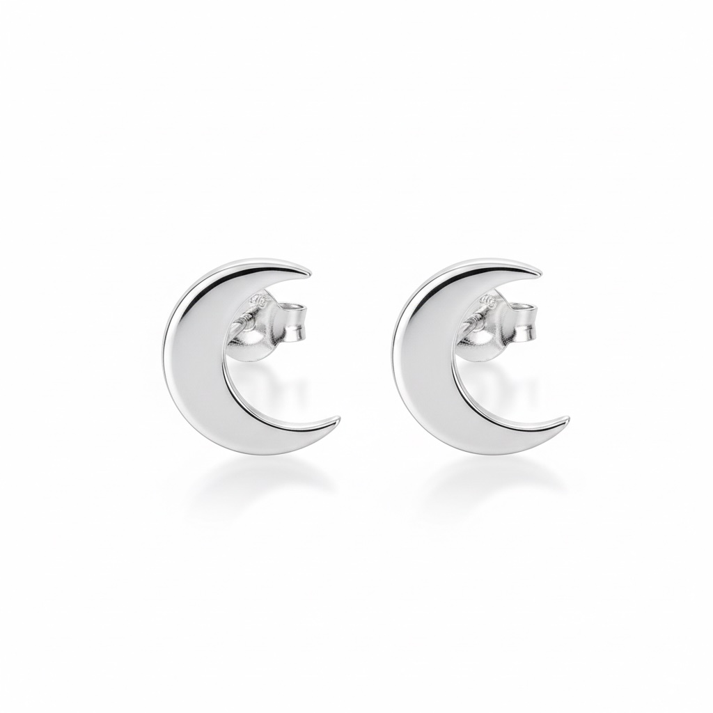Sterling Silver 925 Moon Stud Earrings "Good Night" - Silver Image 1