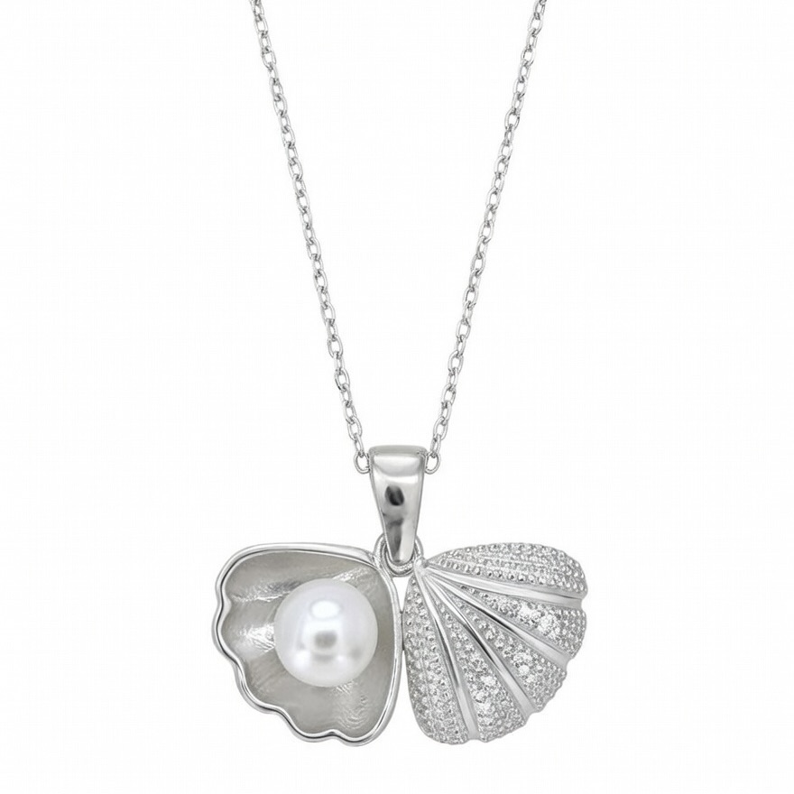 Sterling Silver 925 Pearl Seashell Charm Necklace Pendant "Moana"