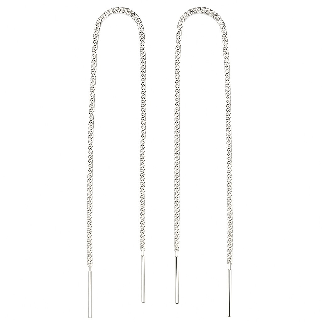 Sterling Silver 925 Threader Earrings "Gravity" - Silver Image 1