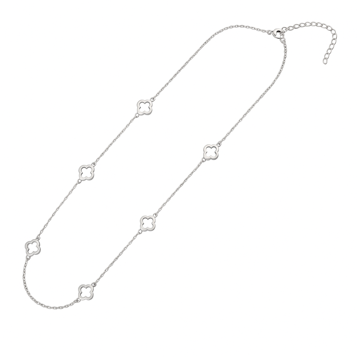 Sterling Silver 925 Openwork Four Leaf Clover Chain Necklace "Oxalis"