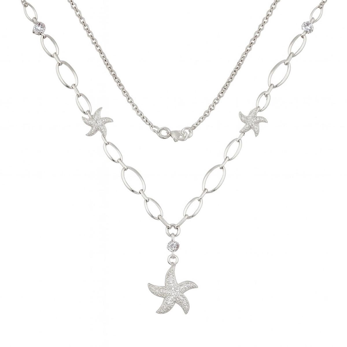 Sterling Silver 925 Seastar CZ Pendant Necklace "Venus"
