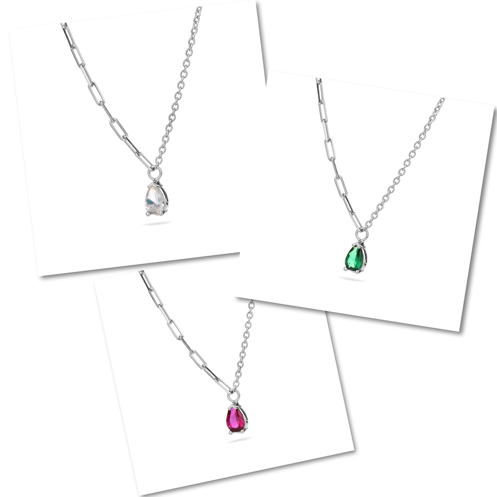 Sterling Silver 925 Teardrop Multicolour CZ Pendant Necklace "Spectrum" - Silver Image 1