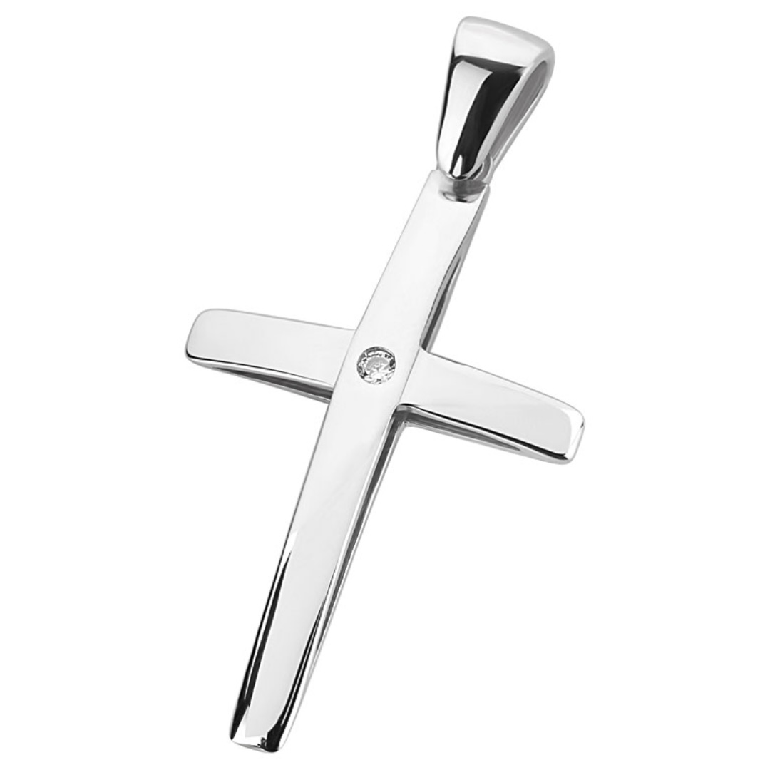 Sterling Silver 925 Cross Minimalist CZ Pendant "North Star" - Silver Image 1