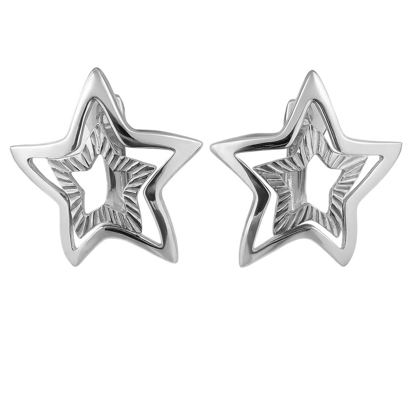 Sterling Silver 925 Double Star Earrings "Stellar" - Silver Image 1
