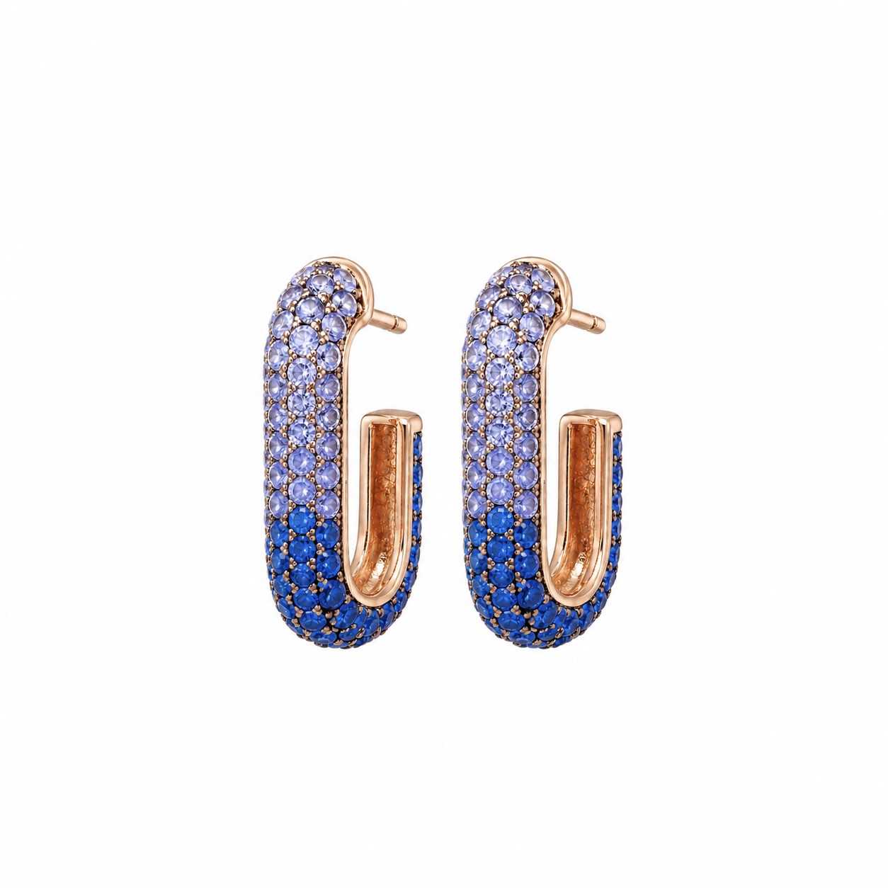 Sterling Silver 925 Rose Gold Plated Blue Pavé Stud Earrings "Azure Glow" - Image 1