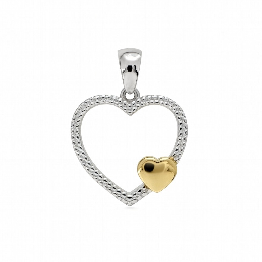 Sterling Silver 925 Gold Plated Open Heart Pendant "Amare" - Silver Image 1