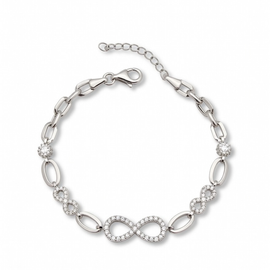 Sterling Silver 925 Infinity CZ Charm Chain Bracelet "Nth" - Silver Image 1