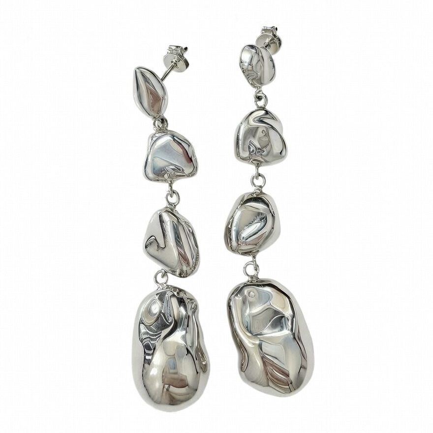 Sterling Silver 925 Dangle Drop Stud Earrings "Alluvial" - Silver Image 1