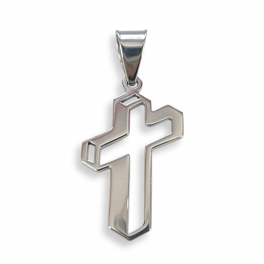 Sterling Silver 925 Unisex 3D Cross Pendant "Ortho" - Silver Image 1