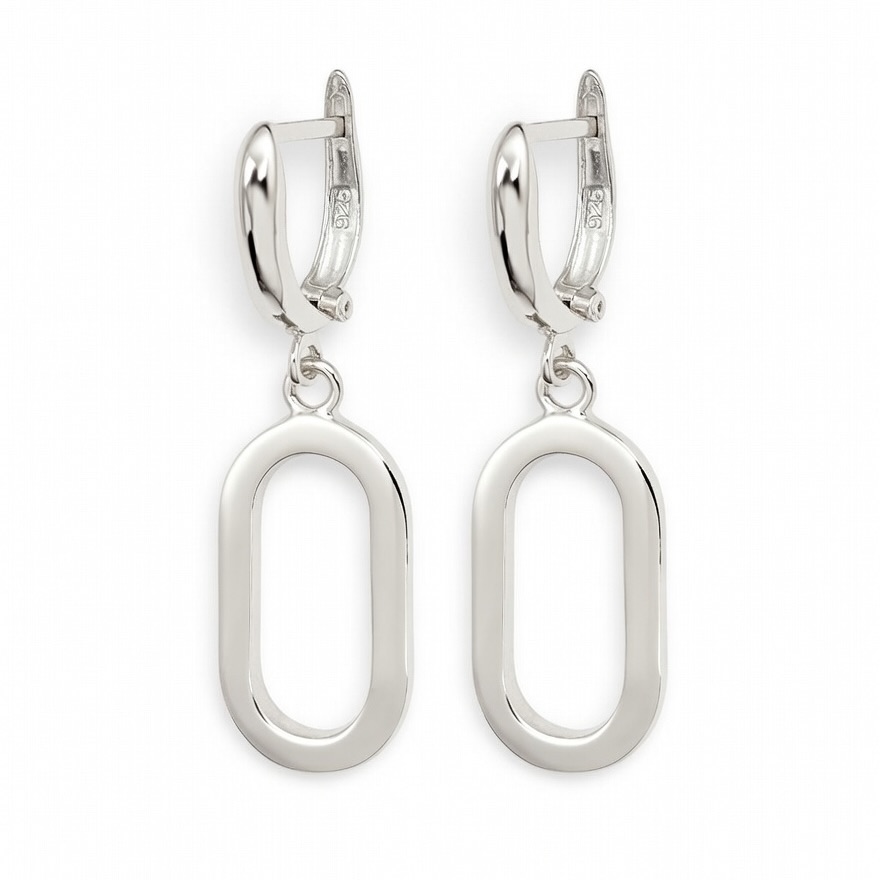 Sterling Silver 925 Open Oval Drop Earrings "Cadence" - Silver Image 1