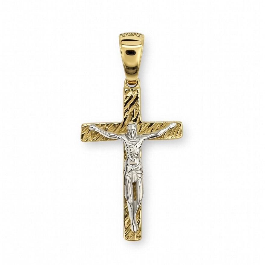 Sterling Silver 925 Yellow Gold Plated Cross Crucifix Pendant "Ellis"