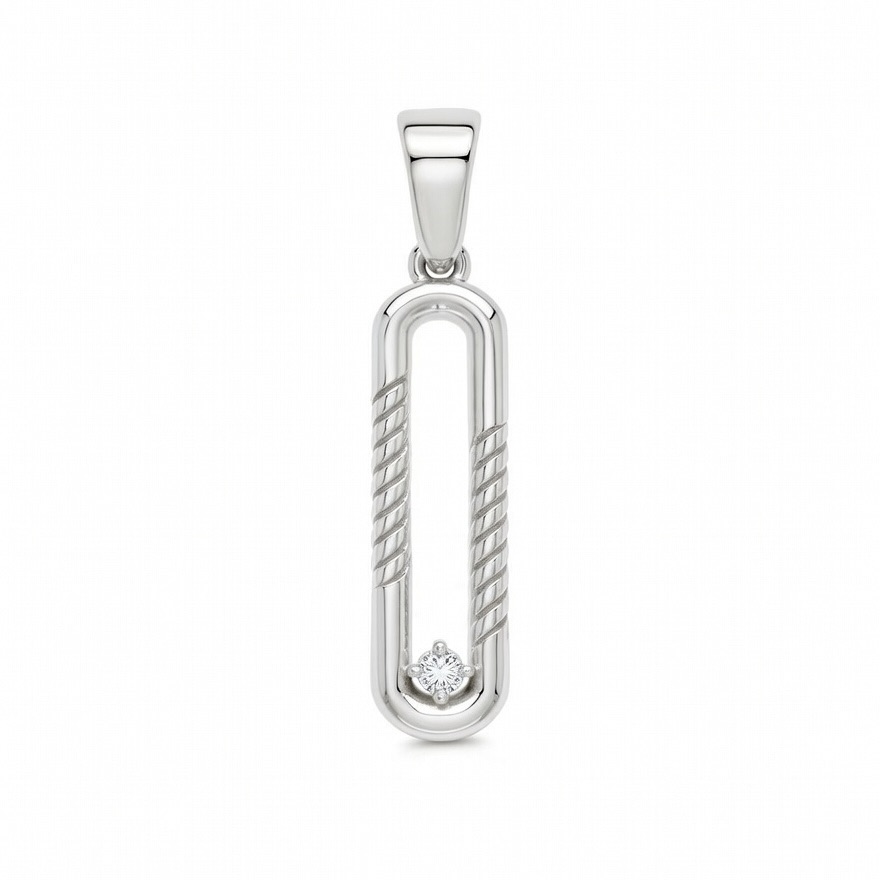 Sterling Silver 925 Rectangular Open CZ Pendant "Linea" - Silver Image 1