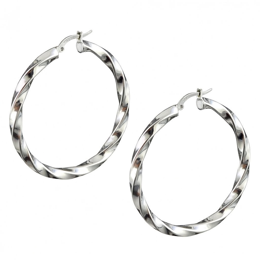Sterling Silver 925 Twisted Hoop Earrings "Eira" - Silver Image 1