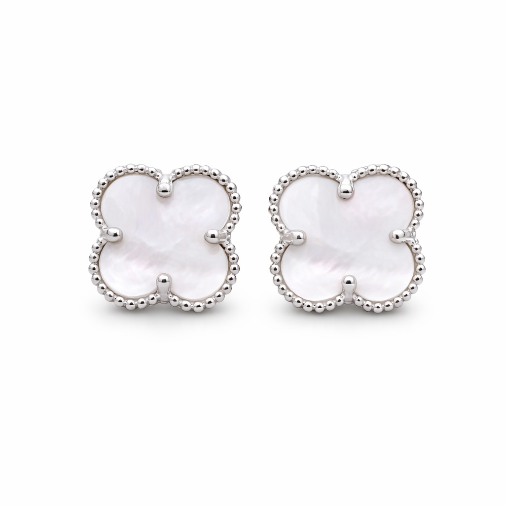 Sterling Silver 925 Four Leaf Clover Stud Earrings “Luminous” - Image 1