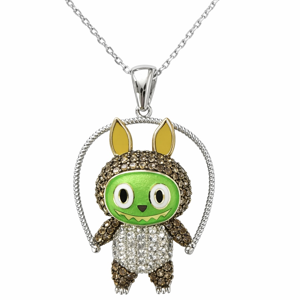 Sterling Silver 925 Labubu Necklace Pendant "Gwen"