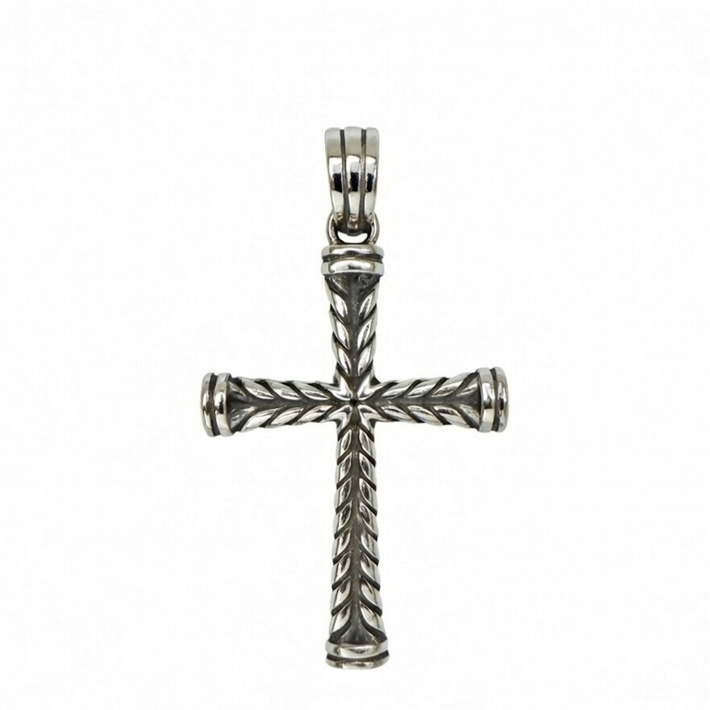 Sterling Silver 925 Unisex Braided Cross Pendant "V" - Silver Image 1