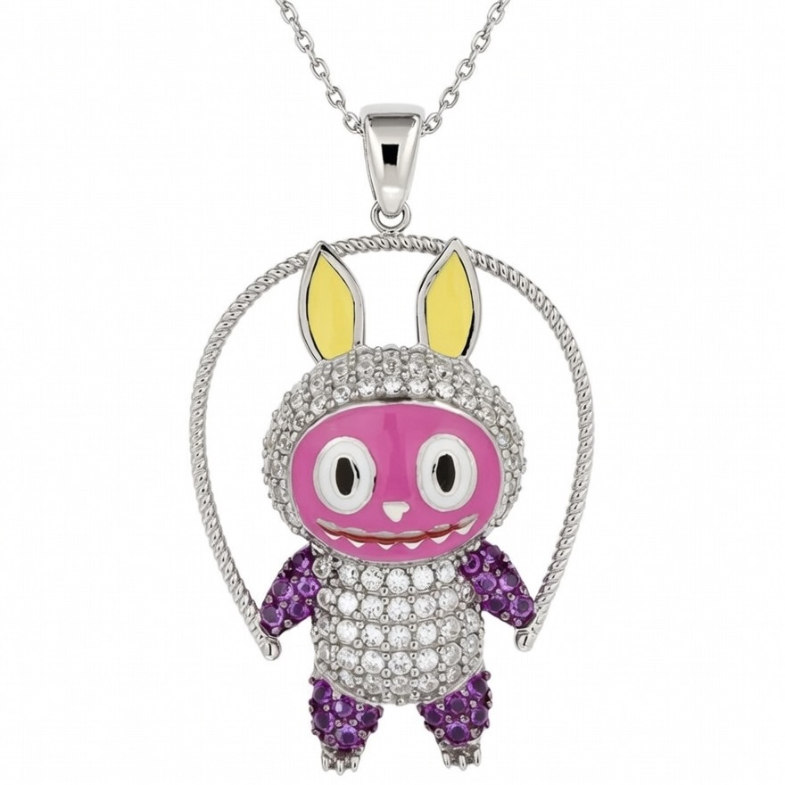 Sterling Silver 925 Labubu CZ Necklace Pendant "Fiona"