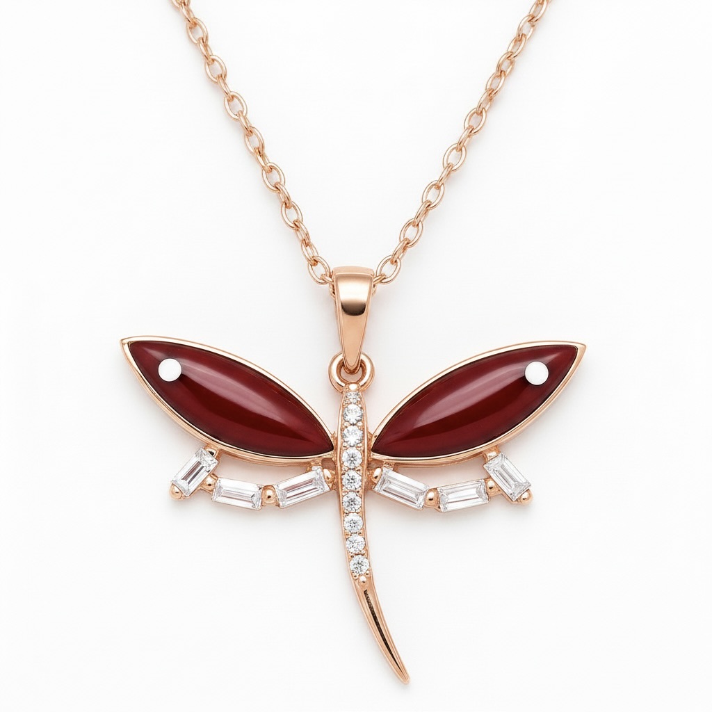 Sterling Silver 925 Dragonfly CZ Pendant Necklace "Libellula"