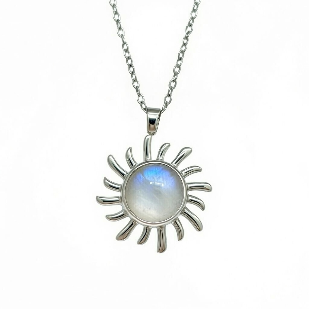 Sterling Silver 925 Moonstone Sun Charm Necklace Pendant "Alexia"