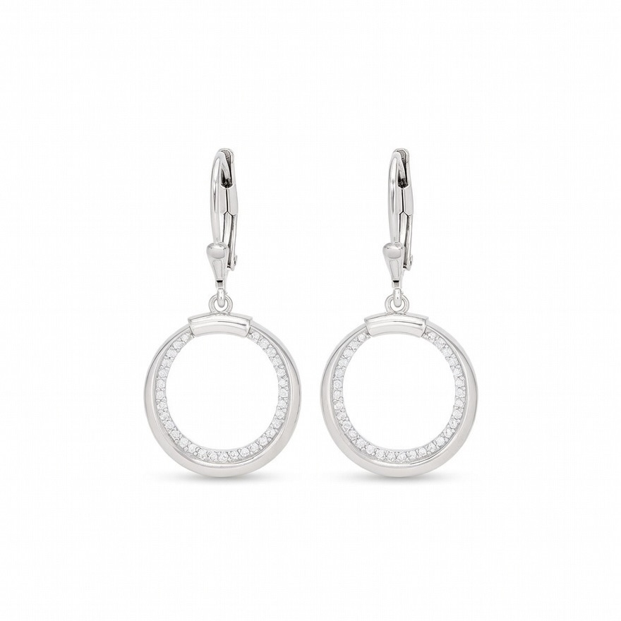 Sterling Silver 925 CZ Open Hoop Drop Earrings "Loran" - Silver Image 1